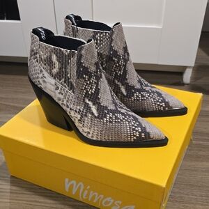 Women's Snake Print Ankle Boots - Black and Brown